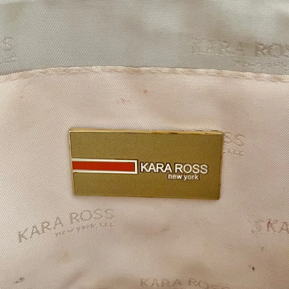 Kara Ross NY Woven Straw Black Leather Onyx Embellished Envelope Clutch Handbag